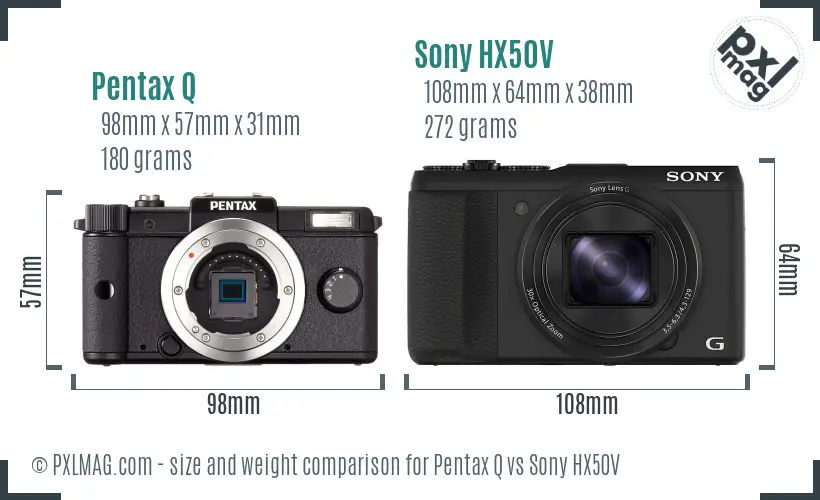 Pentax Q vs Sony HX50V size comparison