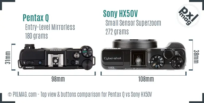 Pentax Q vs Sony HX50V top view buttons comparison