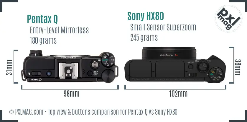 Pentax Q vs Sony HX80 top view buttons comparison