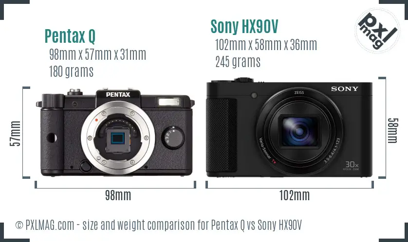 Pentax Q vs Sony HX90V size comparison