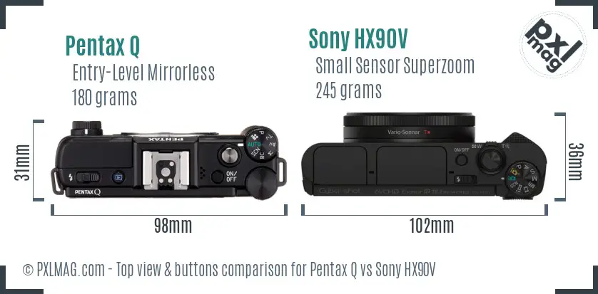 Pentax Q vs Sony HX90V top view buttons comparison