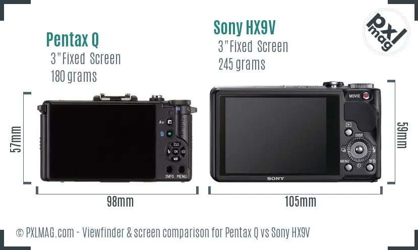 Pentax Q vs Sony HX9V Screen and Viewfinder comparison