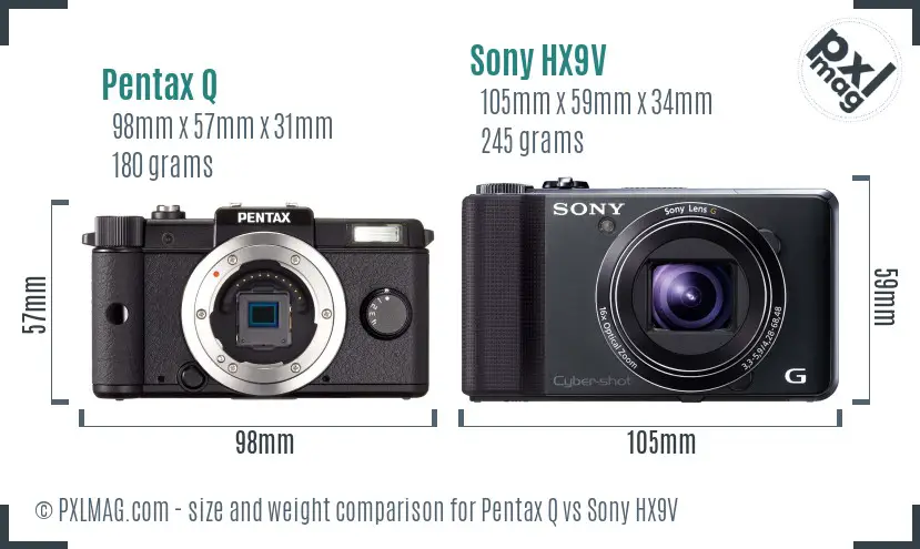 Pentax Q vs Sony HX9V size comparison