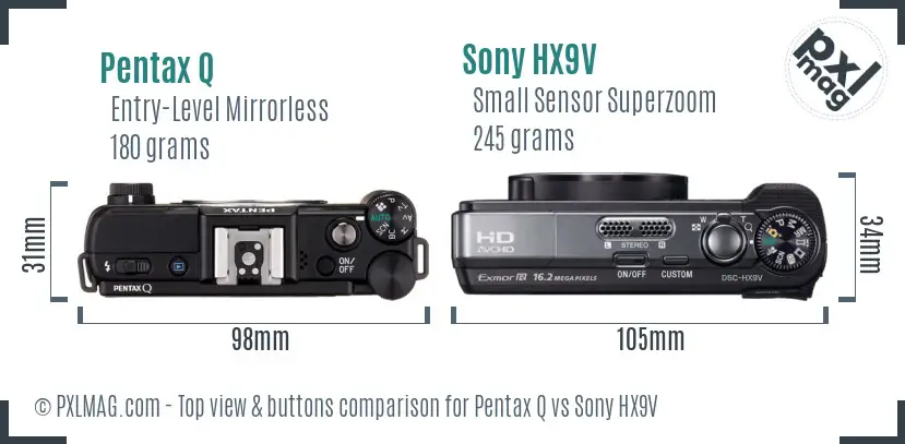 Pentax Q vs Sony HX9V top view buttons comparison