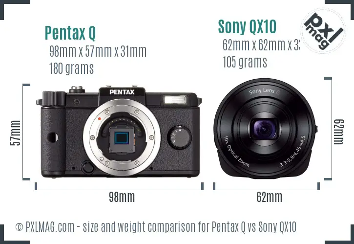 Pentax Q vs Sony QX10 size comparison