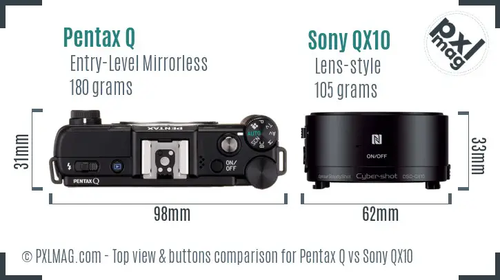 Pentax Q vs Sony QX10 top view buttons comparison