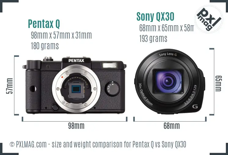 Pentax Q vs Sony QX30 size comparison Pentax Q vs Sony QX30 size comparison