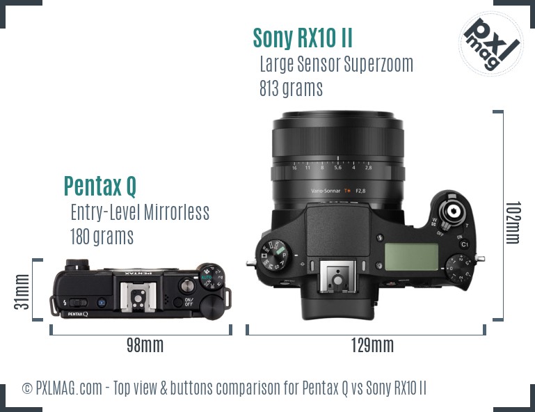 Pentax Q vs Sony RX10 II top view buttons comparison
