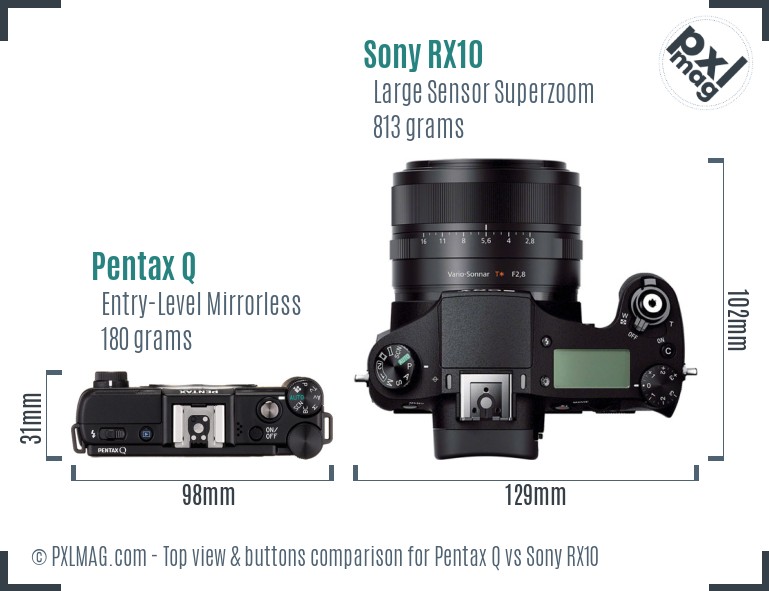 Pentax Q vs Sony RX10 top view buttons comparison