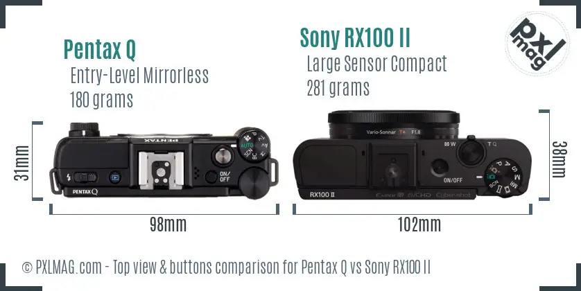 Pentax Q vs Sony RX100 II top view buttons comparison