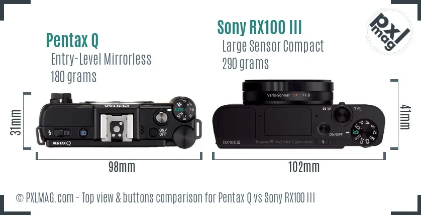 Pentax Q vs Sony RX100 III top view buttons comparison