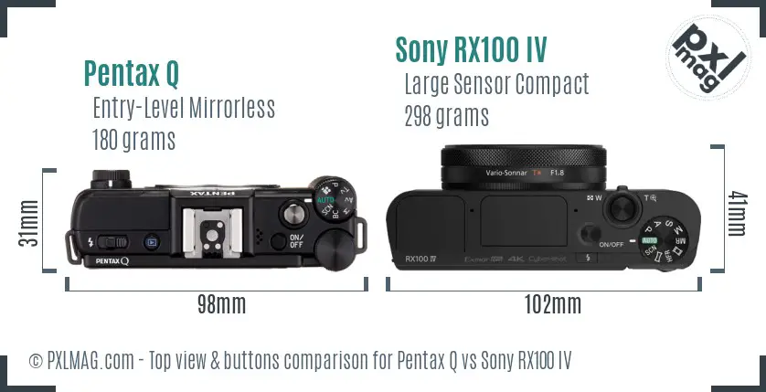 Pentax Q vs Sony RX100 IV top view buttons comparison Pentax Q vs Sony RX100 IV top view buttons comparison