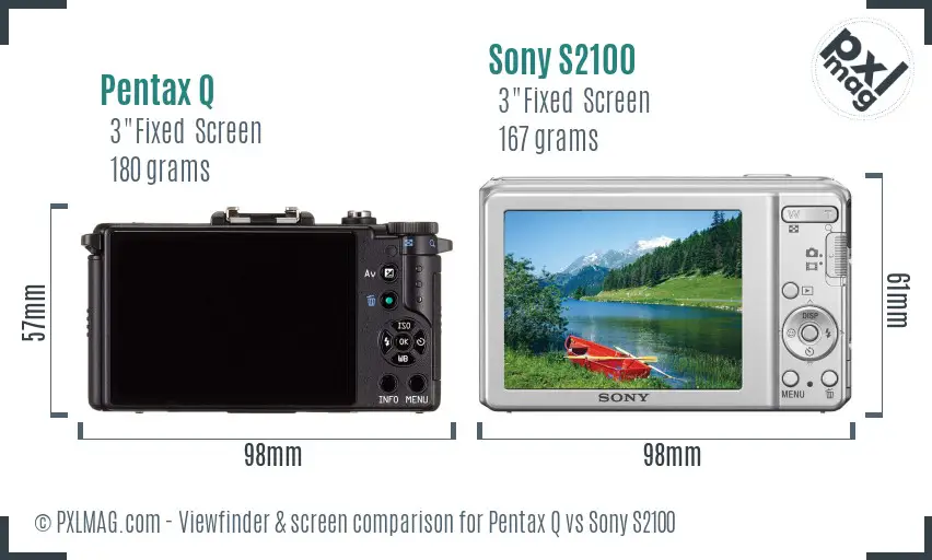 Pentax Q vs Sony S2100 Screen and Viewfinder comparison