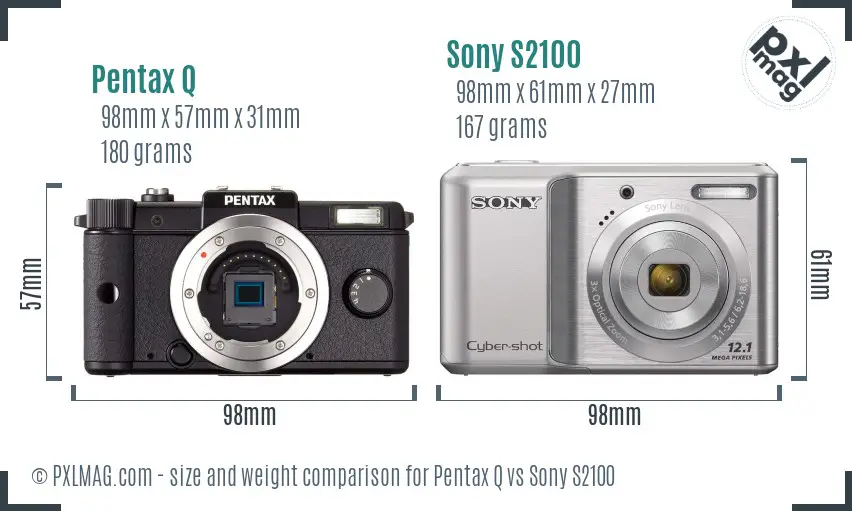 Pentax Q vs Sony S2100 size comparison