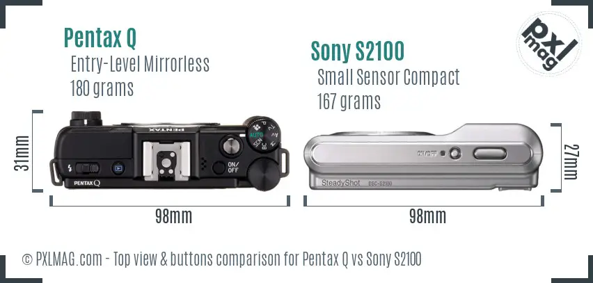 Pentax Q vs Sony S2100 top view buttons comparison