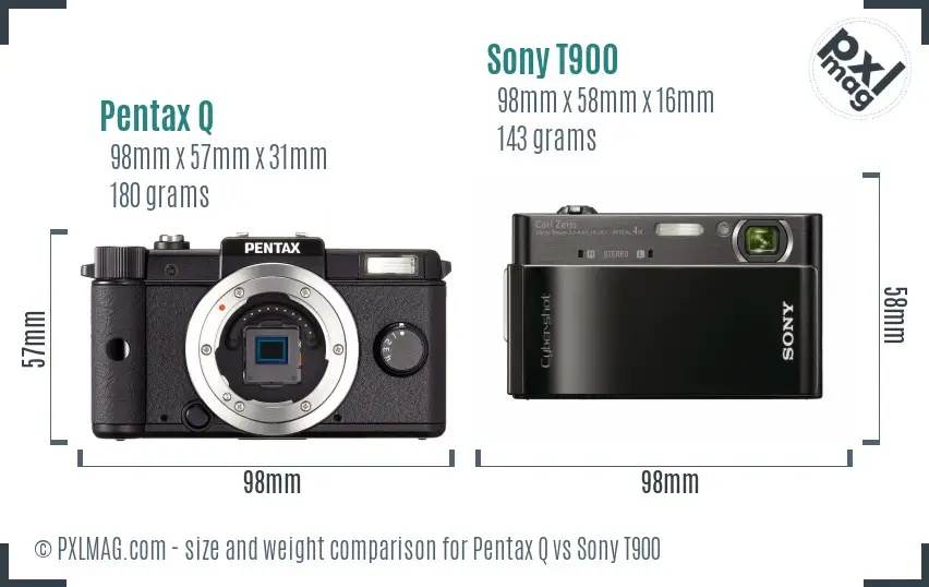 Pentax Q vs Sony T900 size comparison