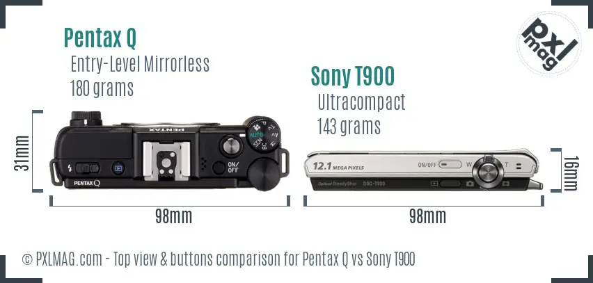 Pentax Q vs Sony T900 top view buttons comparison