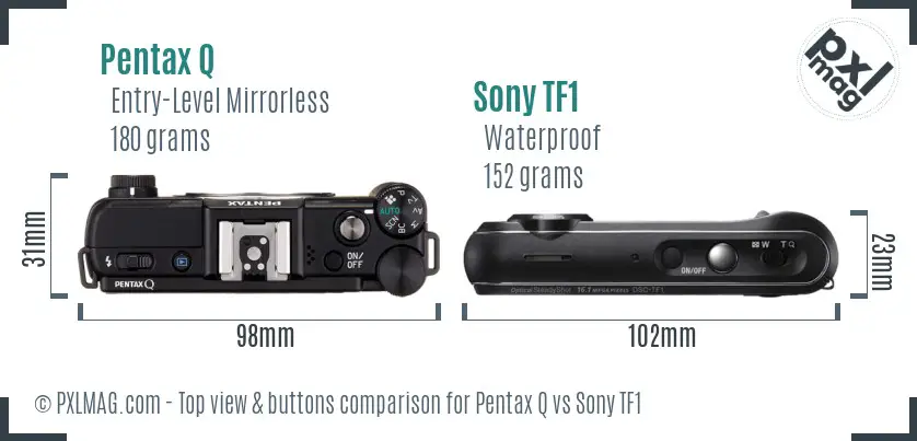 Pentax Q vs Sony TF1 top view buttons comparison