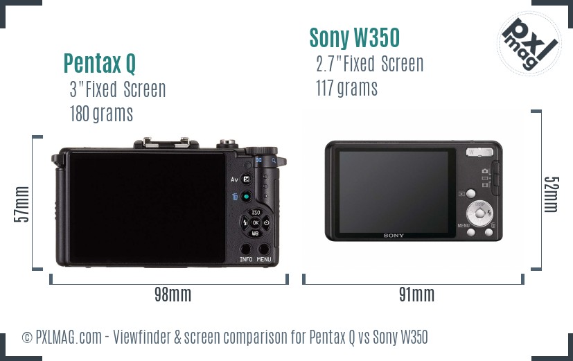 Pentax Q vs Sony W350 Screen and Viewfinder comparison