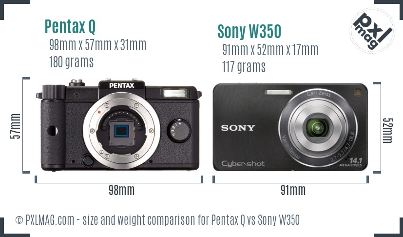 Pentax Q vs Sony W350 size comparison