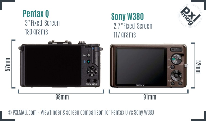 Pentax Q vs Sony W380 Screen and Viewfinder comparison