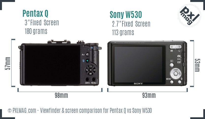 Pentax Q vs Sony W530 Screen and Viewfinder comparison
