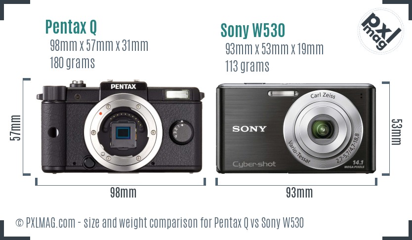 Pentax Q vs Sony W530 size comparison