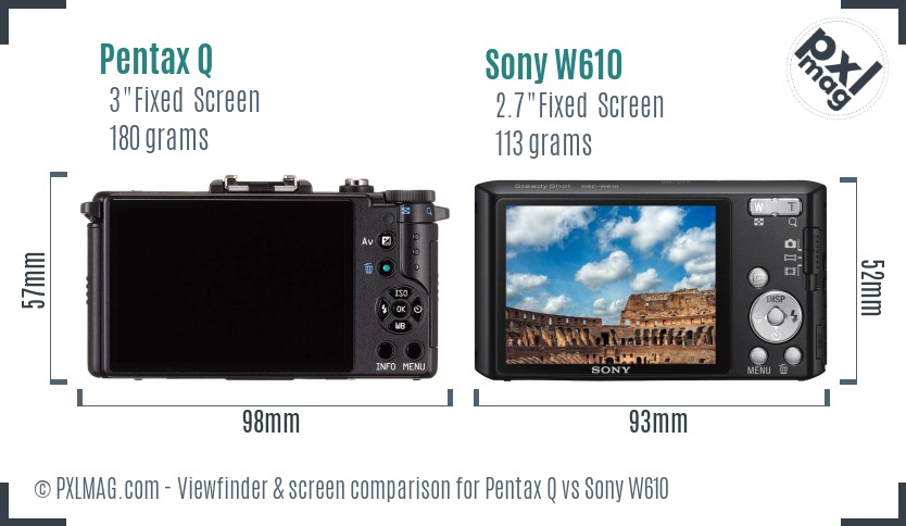 Pentax Q vs Sony W610 Screen and Viewfinder comparison