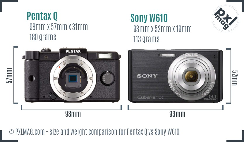 Pentax Q vs Sony W610 size comparison