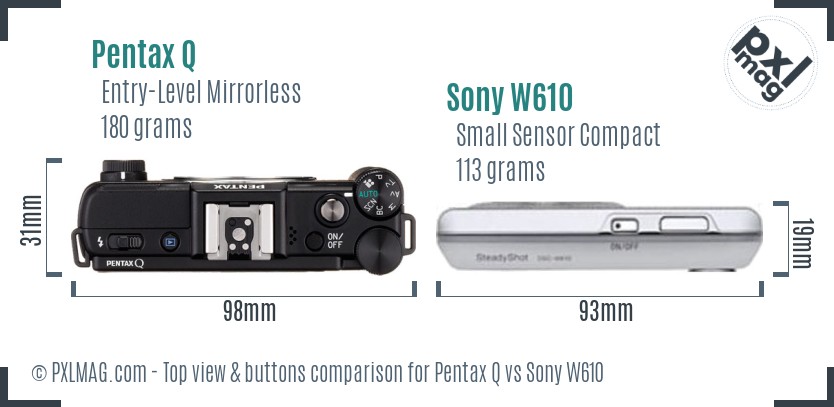 Pentax Q vs Sony W610 top view buttons comparison