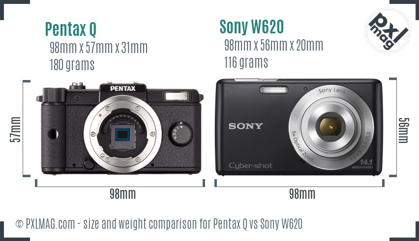 Pentax Q vs Sony W620 size comparison