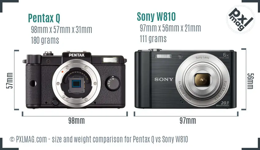 Pentax Q vs Sony W810 size comparison Pentax Q vs Sony W810 size comparison