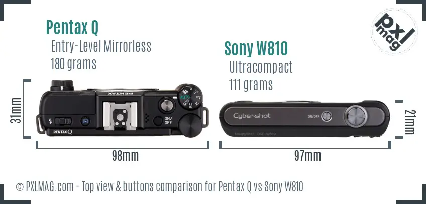 Pentax Q vs Sony W810 top view buttons comparison Pentax Q vs Sony W810 top view buttons comparison