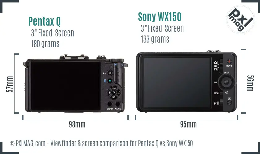 Pentax Q vs Sony WX150 Screen and Viewfinder comparison