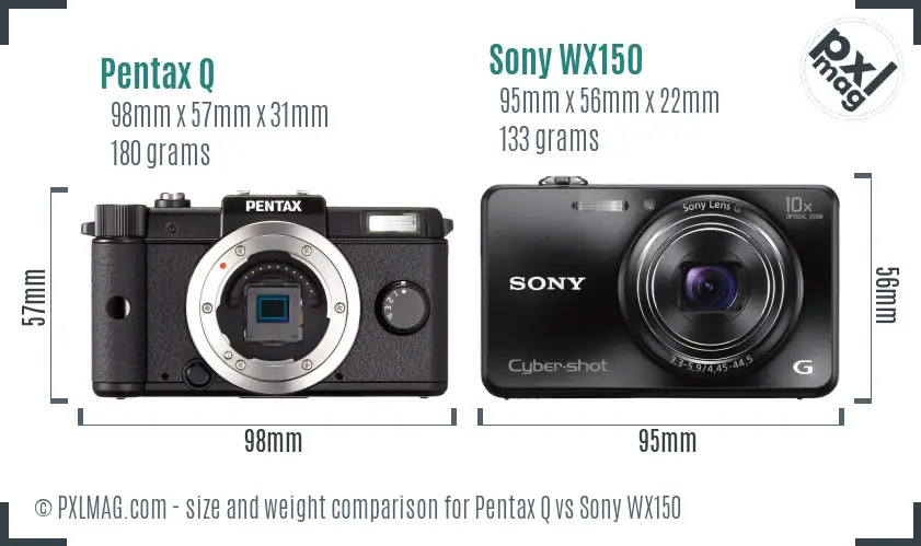 Pentax Q vs Sony WX150 size comparison