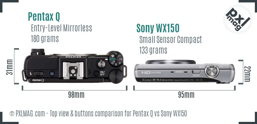 Pentax Q vs Sony WX150 top view buttons comparison