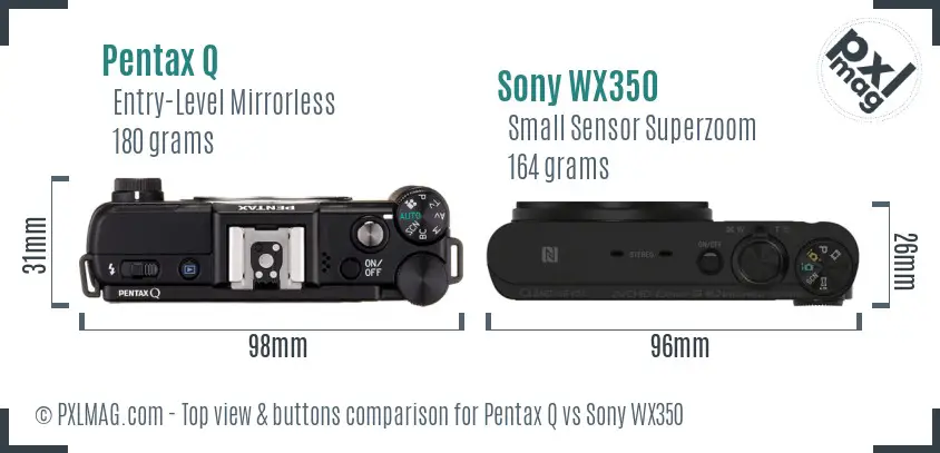 Pentax Q vs Sony WX350 top view buttons comparison Pentax Q vs Sony WX350 top view buttons comparison