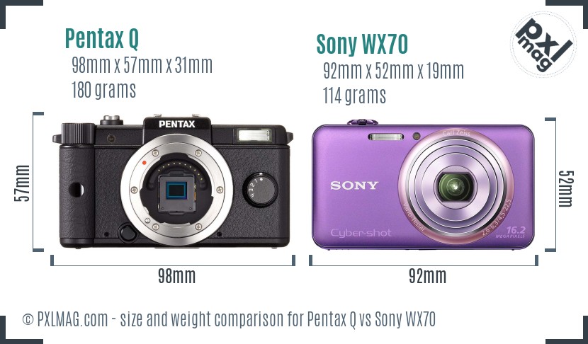 Pentax Q vs Sony WX70 size comparison