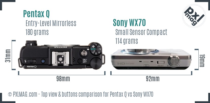 Pentax Q vs Sony WX70 top view buttons comparison