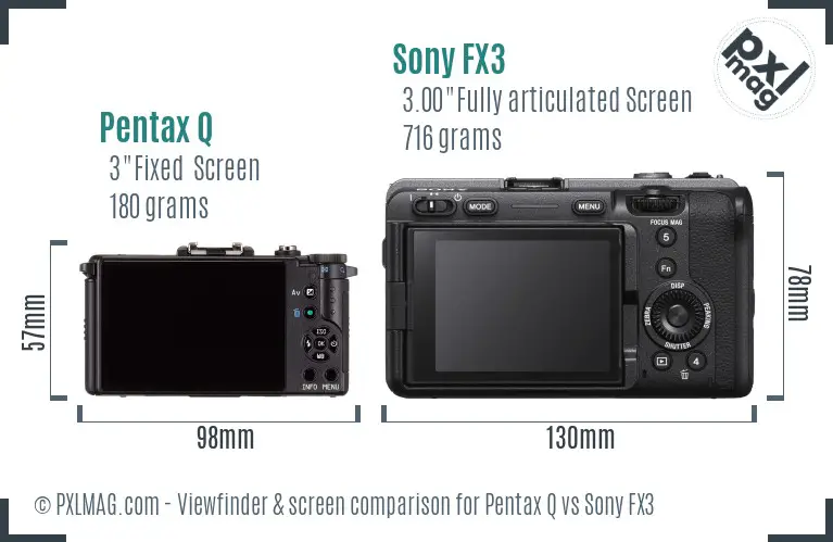 Pentax Q vs Sony FX3 Screen and Viewfinder comparison Pentax Q vs Sony FX3 Screen and Viewfinder comparison