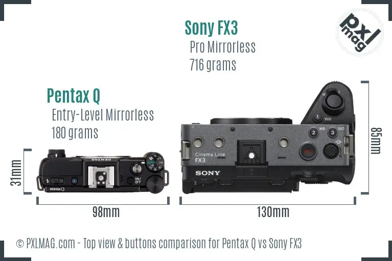 Pentax Q vs Sony FX3 top view buttons comparison Pentax Q vs Sony FX3 top view buttons comparison