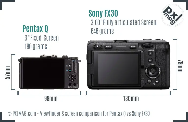 Pentax Q vs Sony FX30 Screen and Viewfinder comparison