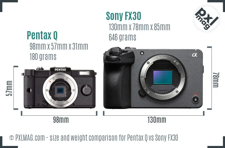 Pentax Q vs Sony FX30 size comparison