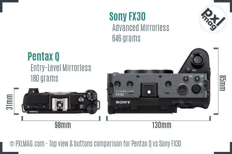 Pentax Q vs Sony FX30 top view buttons comparison