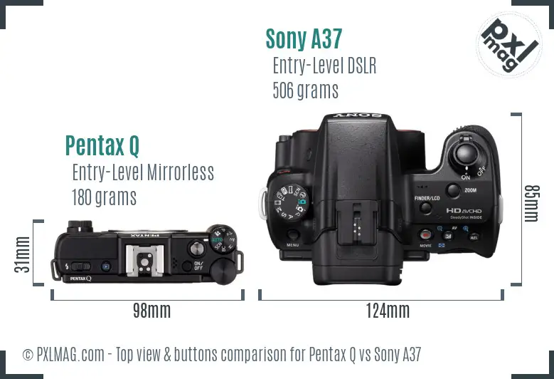 Pentax Q vs Sony A37 top view buttons comparison