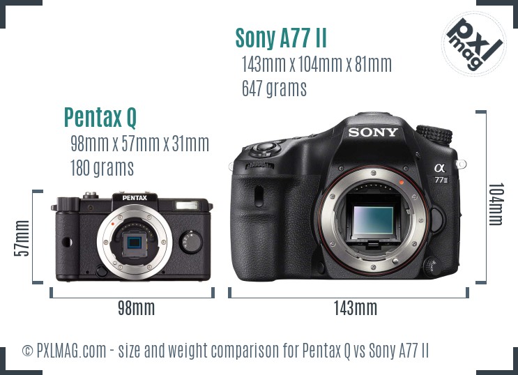 Pentax Q vs Sony A77 II size comparison