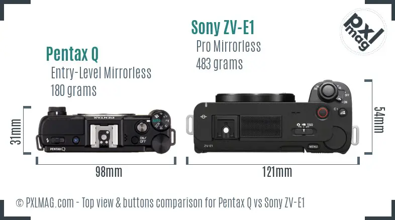 Pentax Q vs Sony ZV-E1 top view buttons comparison