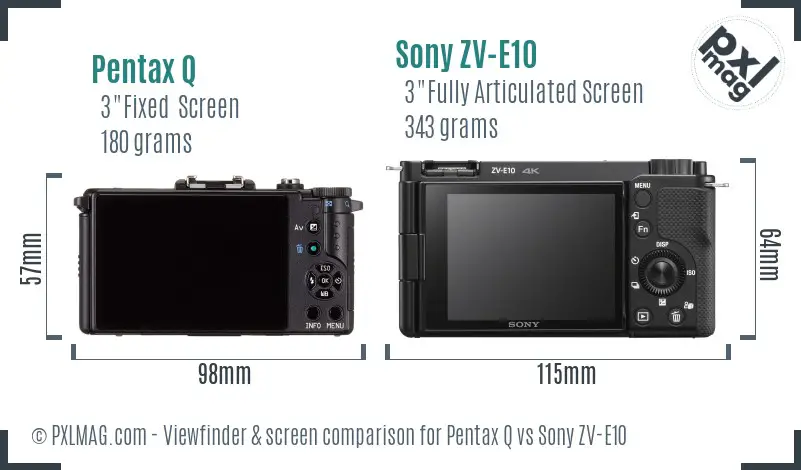 Pentax Q vs Sony ZV-E10 Screen and Viewfinder comparison