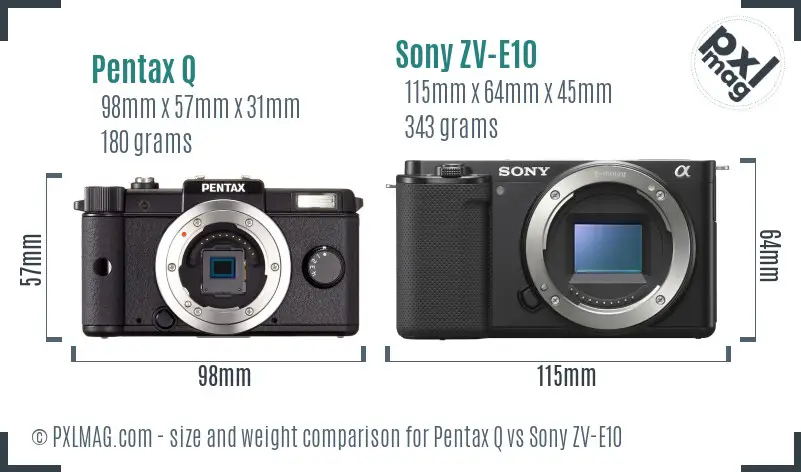 Pentax Q vs Sony ZV-E10 size comparison