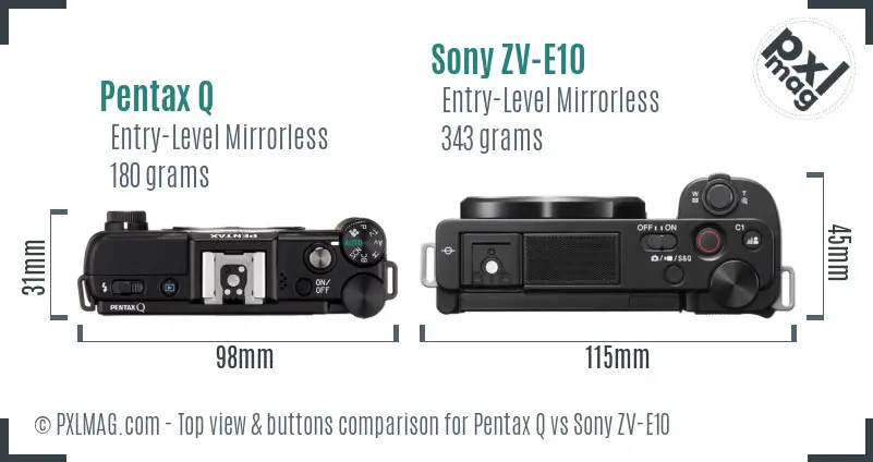 Pentax Q vs Sony ZV-E10 top view buttons comparison